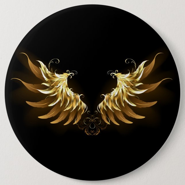 Golden Angel Vingar på svart bakgrund Knapp (Framsida)