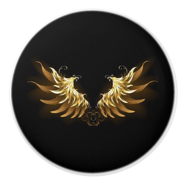 Golden Angel Vingar på svart bakgrund Knopp (Framsidan)