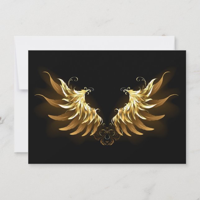 Golden Angel Vingar på svart bakgrund Kort (Framsida)