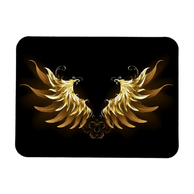 Golden Angel Vingar på svart bakgrund Magnet (Horisontell)