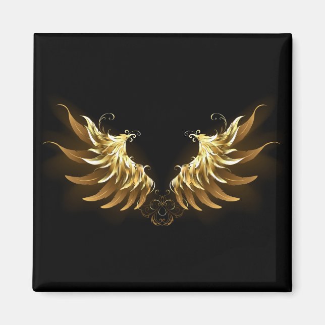 Golden Angel Vingar på svart bakgrund Magnet (Framsidan)