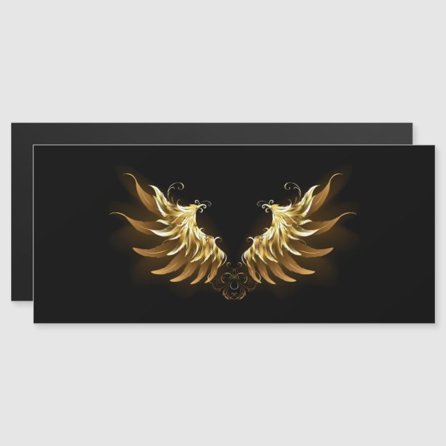 Golden Angel Vingar på svart bakgrund Magnetisk Inbjudningskort (Fram/baksida)