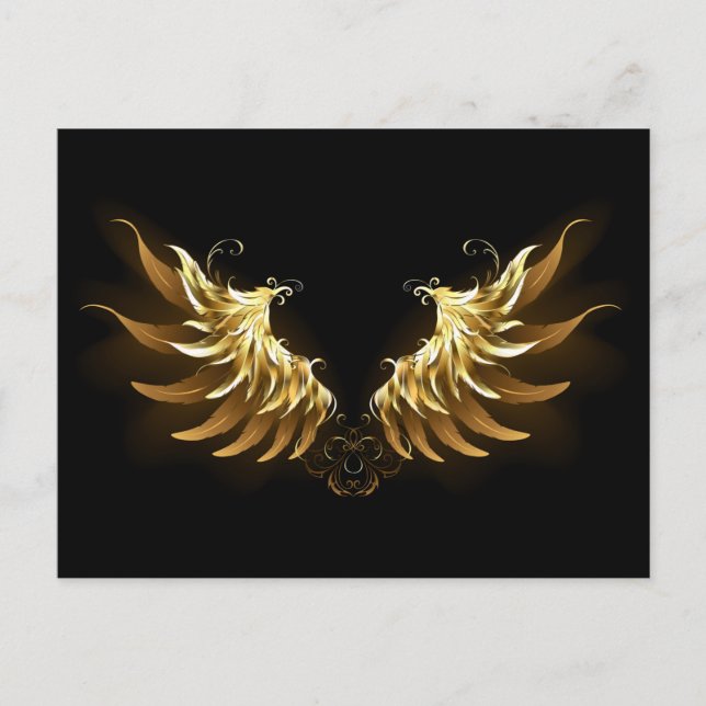 Golden Angel Vingar på svart bakgrund Meddelande Vykort (Framsida)