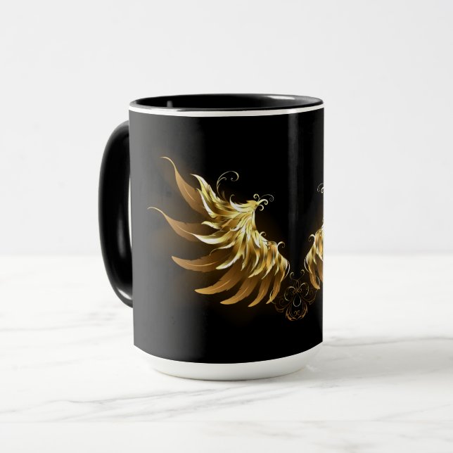 Golden Angel Vingar på svart bakgrund Mugg (Framsida vänster)