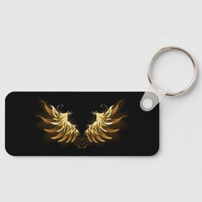Golden Angel Vingar på svart bakgrund Nyckelring (Framsida)