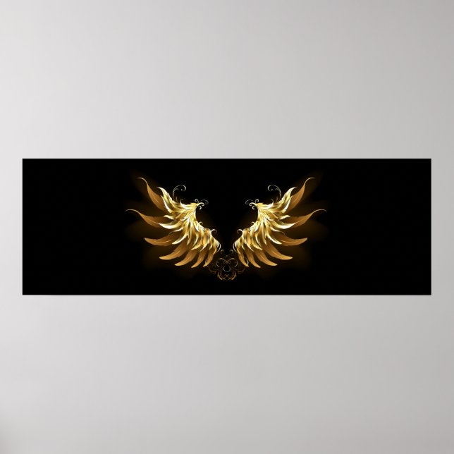 Golden Angel Vingar på svart bakgrund Poster (Framsidan)