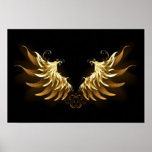 Golden Angel Vingar på svart bakgrund Poster