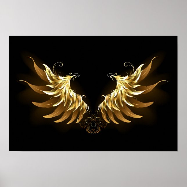Golden Angel Vingar på svart bakgrund Poster (Framsidan)
