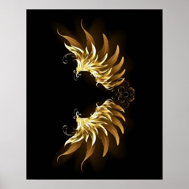 Golden Angel Vingar på svart bakgrund Poster (Framsidan)
