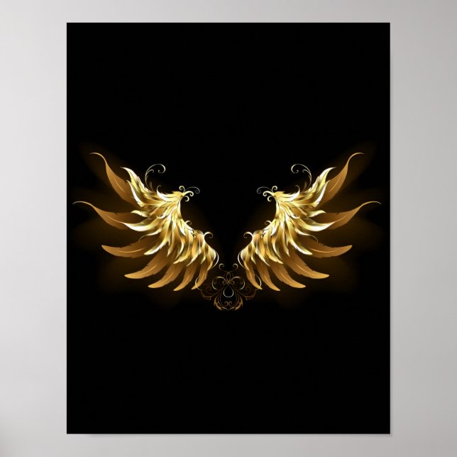 Golden Angel Vingar på svart bakgrund Poster (Framsidan)