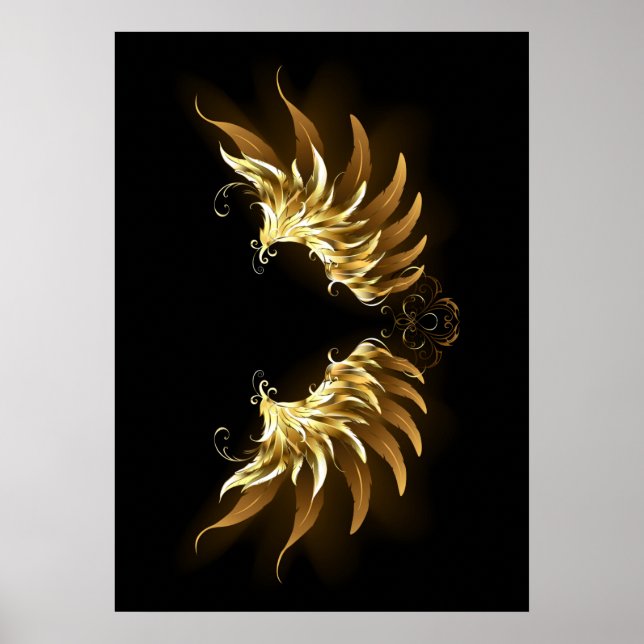 Golden Angel Vingar på svart bakgrund Poster (Framsidan)