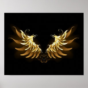 Golden Angel Vingar på svart bakgrund Poster
