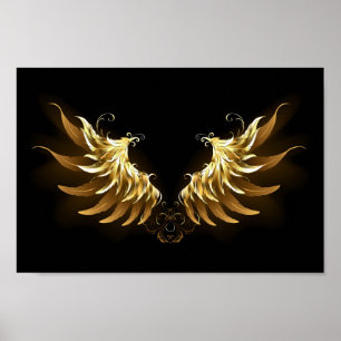 Golden Angel Vingar på svart bakgrund Poster