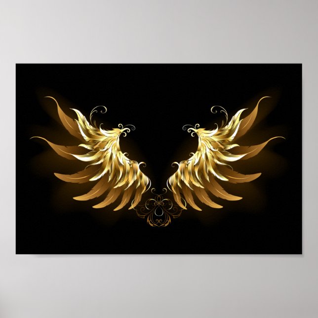 Golden Angel Vingar på svart bakgrund Poster (Framsidan)
