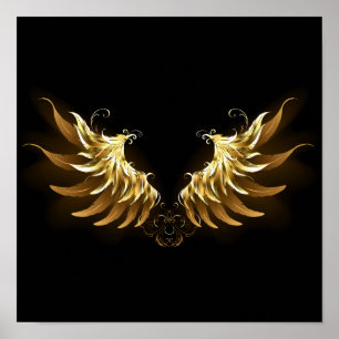 Golden Angel Vingar på svart bakgrund Poster