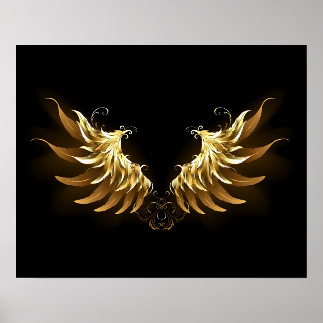Golden Angel Vingar på svart bakgrund Poster (Framsidan)