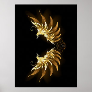 Golden Angel Vingar på svart bakgrund Poster
