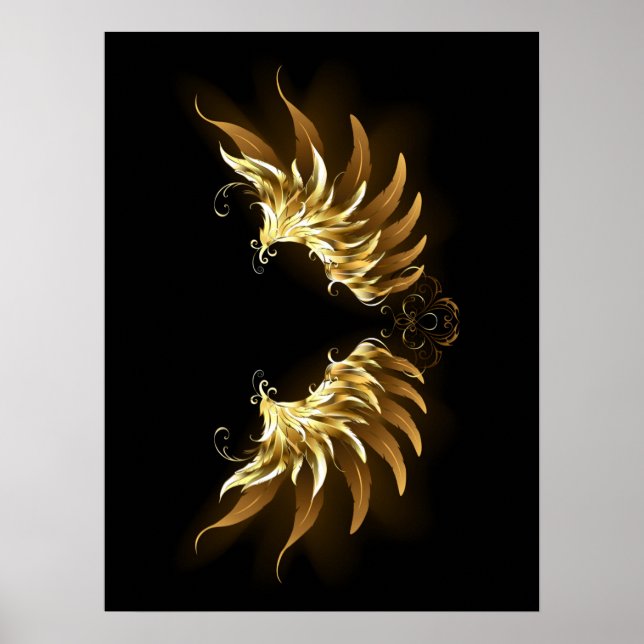 Golden Angel Vingar på svart bakgrund Poster (Framsidan)