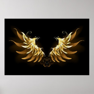 Golden Angel Vingar på svart bakgrund Poster