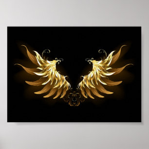 Golden Angel Vingar på svart bakgrund Poster