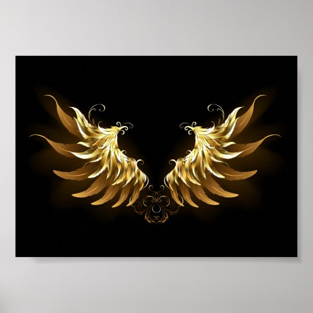 Golden Angel Vingar på svart bakgrund Poster (Framsidan)