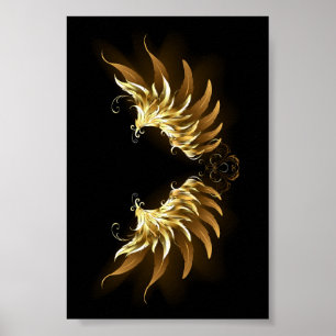 Golden Angel Vingar på svart bakgrund Poster