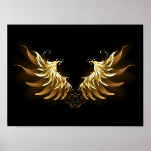Golden Angel Vingar på svart bakgrund Poster
