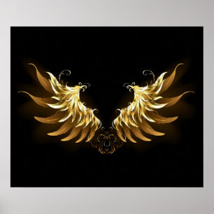 Golden Angel Vingar på svart bakgrund Poster