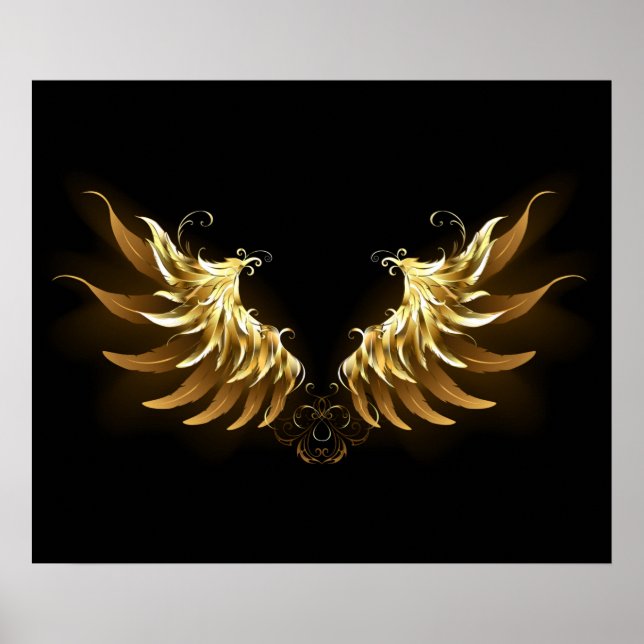 Golden Angel Vingar på svart bakgrund Poster (Framsidan)