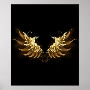 Golden Angel Vingar på svart bakgrund Poster