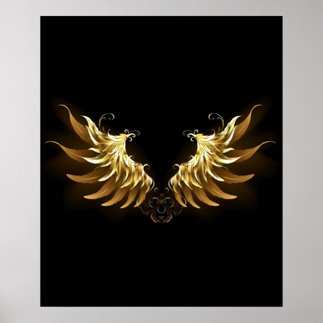 Golden Angel Vingar på svart bakgrund Poster (Framsidan)