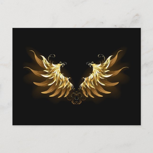 Golden Angel Vingar på svart bakgrund Rådkort (Framsida)