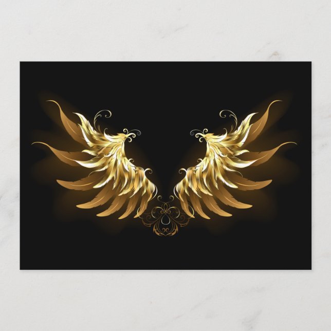 Golden Angel Vingar på svart bakgrund Rådkort (Framsida)