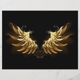 Golden Angel Vingar på svart bakgrund Reklamblad