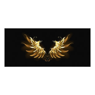 Golden Angel Vingar på svart bakgrund Reklamkort