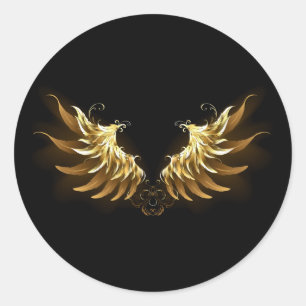 Golden Angel Vingar på svart bakgrund Runt Klistermärke