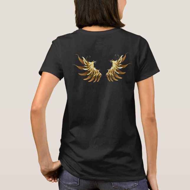 Golden Angel Vingar på svart bakgrund T Shirt (Baksida)