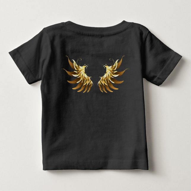 Golden Angel Vingar på svart bakgrund T Shirt (Baksida)
