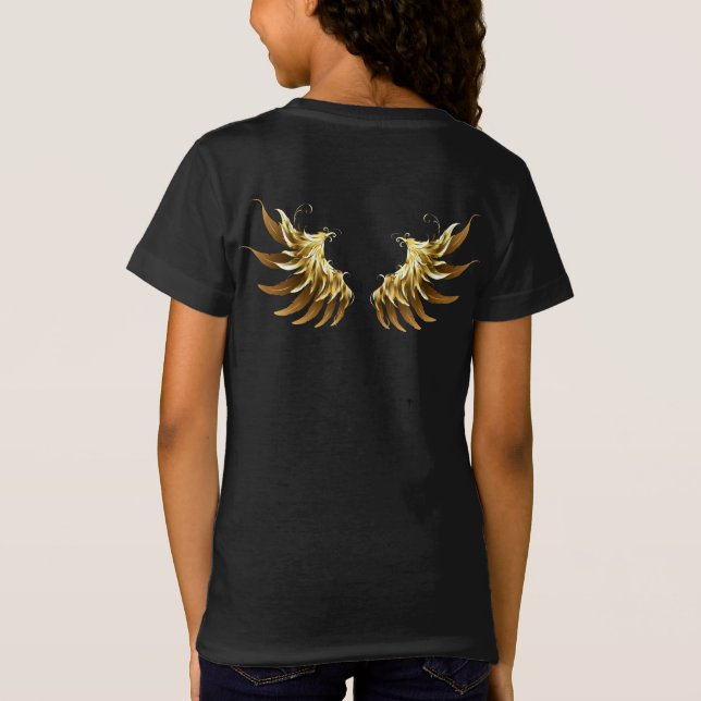 Golden Angel Vingar på svart bakgrund T Shirt (Baksida)