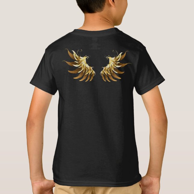Golden Angel Vingar på svart bakgrund T Shirt (Baksida)