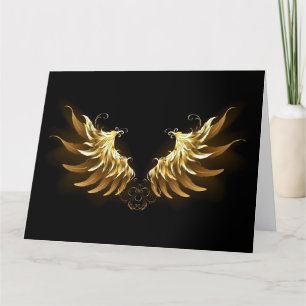 Golden Angel Vingar på svart bakgrund Tack Kort