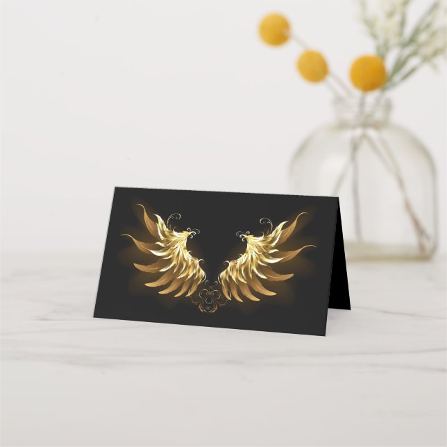 Golden Angel Vingar på svart bakgrund Tidsbeställning Kort (Framsida)