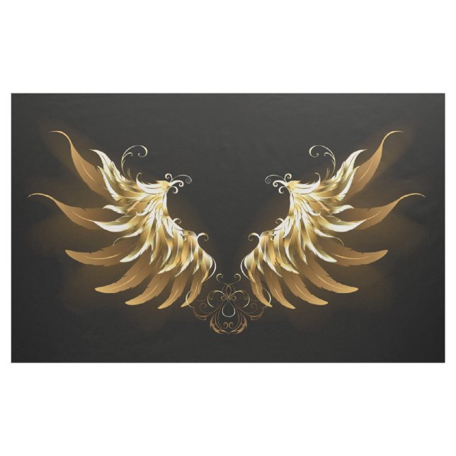 Golden Angel Vingar på svart bakgrund Tyg (Yard)