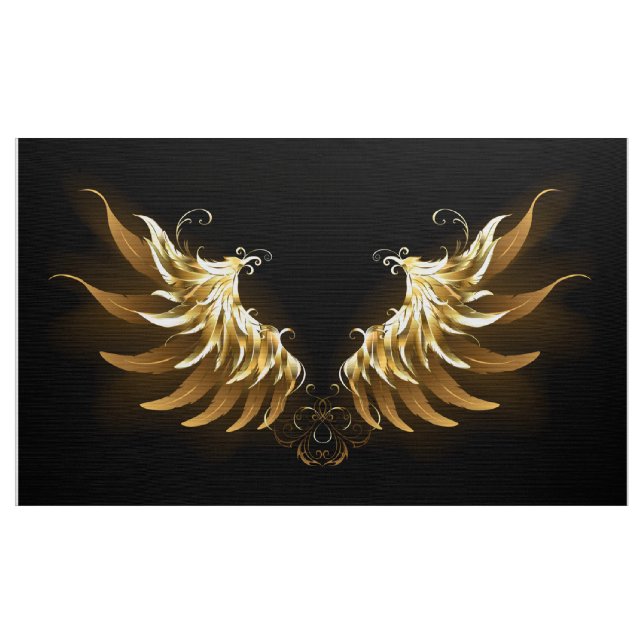 Golden Angel Vingar på svart bakgrund Tyg (Yard)