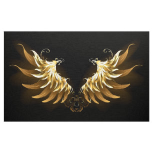 Golden Angel Vingar på svart bakgrund Tyg