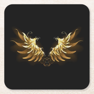 Golden Angel Vingar på svart bakgrund Underlägg Papper Kvadrat