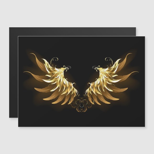 Golden Angel Wings on Black background Magnetisk Inbjudningskort (Fram/baksida)