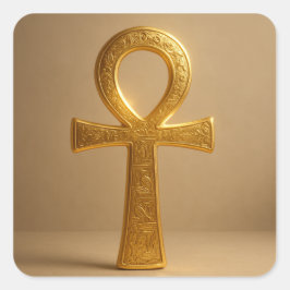 Golden Ankh Ancient Egyptian Symbol Sticker Fyrkantigt Klistermärke