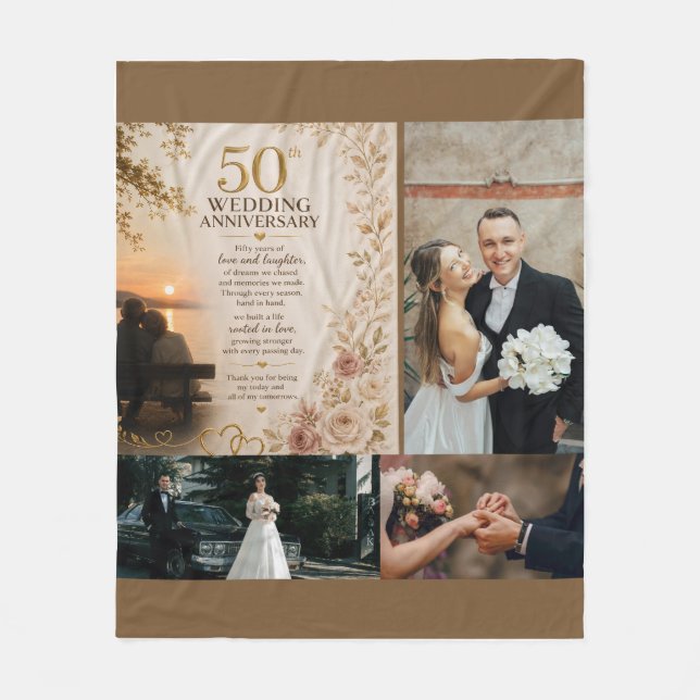 Golden Anniversary Photo Colage Fleece Blanket (Framsidan)