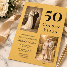 Golden Anniversary Photo Timeline Elegant Gold Inbjudningar